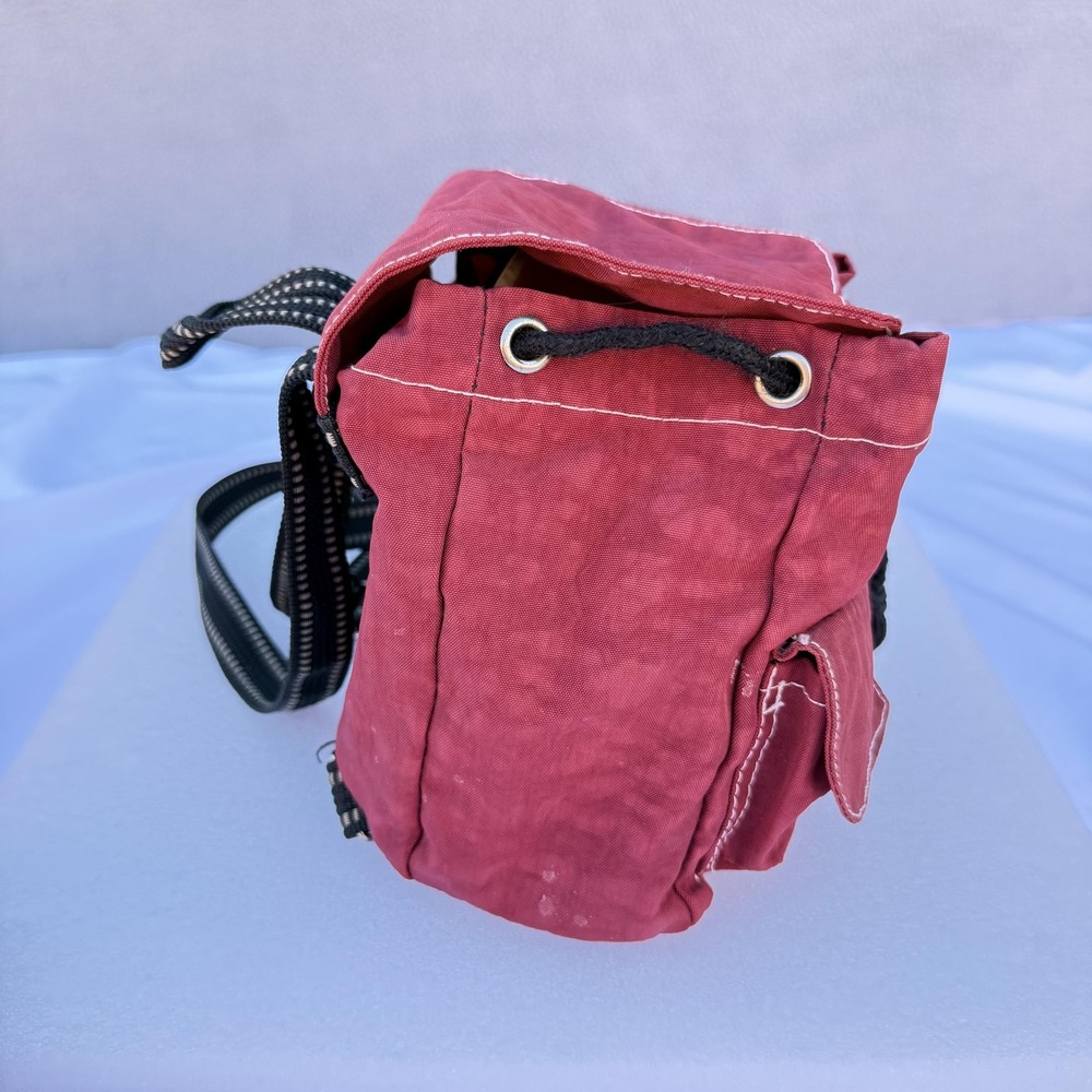 Red Canvas Mini Backpack Women Drawstring Front Pockets Adjustable Straps Travel - Picture 4 of 12